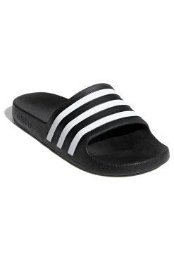 Adidas Adilette Aqua Schwarze Pantoletten mit weißen Bändern
