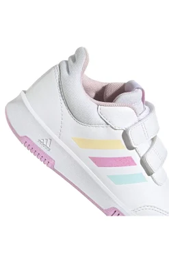 Adidas Tensaur Sport 2 CF K weiße Schuhe mit pastellfarbenen Details und Klettverschluss