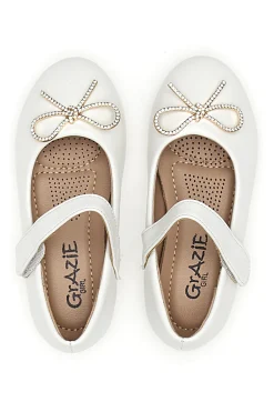 Ballerine bianche con fiocco dorato Grazie girl 392613S