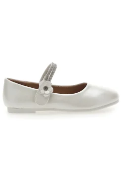 Ballerine Bianco Perlato Con Strass e Applicazione Floreale Pitt Kids 392451