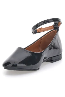 Ballerine Nere Effetto Vernice con Cinturino e Tacco Comodo THE FIRST IDE1075
