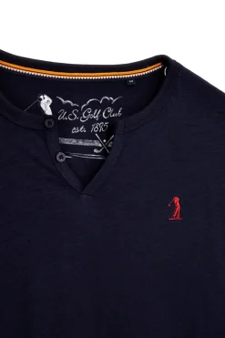 Blaues T-Shirt mit Baumwolle serafino Halsausschnitt Us Golf TS1103