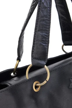 Borsa a mano nera in vera pelle con doppi manici e tracolla removibile Basile BA3672TI
