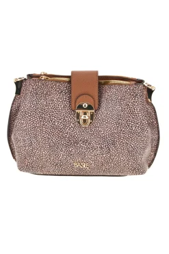 Borsa a Tracolla Marrone con Fantasia Micro e Chiusura a Scatto Dorata Basile BA1280TAP