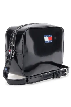 Borsa a tracolla nera effetto lucido Tommy Camera Bag