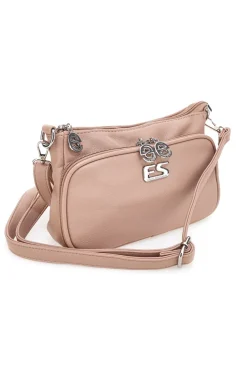 Borsa a tracolla rosa cipria con doppia zip Emma Spagnesi PU1804