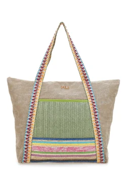 Borsa beige con inserti colorati e manici multicolor Basile BA22101
