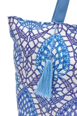 Borsa bianca e blu con fantasia geometrica e nappina Basile BA22152
