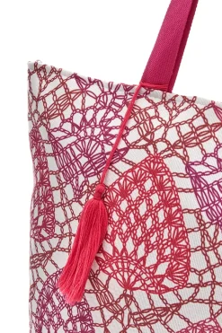 Borsa bianca e fuxia con fantasia geometrica e nappina Basile BA22152