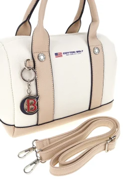 Borsa bianca inserti beige manici doppi Cotton belt 19,045,B028