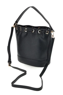 Borsa Bucket Nera con Coulisse e Dettagli Dorati Basile BA1277DOLL