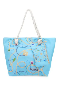 Borsa mare azzurra con stampa fantasia e pochette Juice ELBA 169