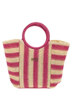Borsa mare beige e fucsia intrecciata Basile BA27408