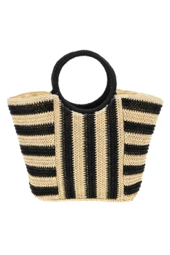 Borsa mare beige e nera intrecciata Basile BA27408