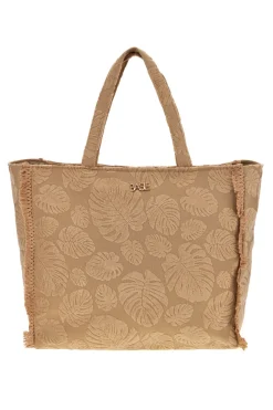 Borsa Mare Beige in Tessuto con Stampa Foglie e Frange Basile CLASS BA22208