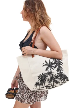 Borsa Mare Bianca con Palme Nere Fun Beach Y006