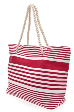 Borsa Mare Bianca e Fucsia A Righe Fun Beach XI Y005