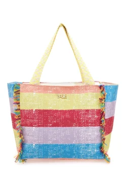 Borsa mare multicolor a righe con frange Basile 22172