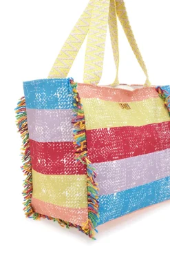 Borsa mare multicolor a righe con frange Basile 22172