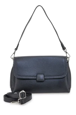 Borsa nera in vera pelle con manico corto e tracolla First Lady SL 68870