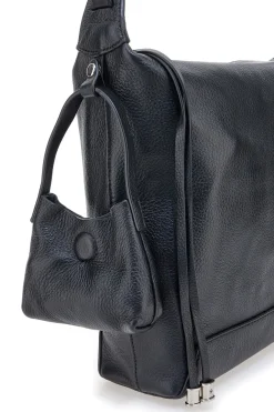 Borsa nera in vera pelle con tracolla e borsellino incluso First Lady SL 8801