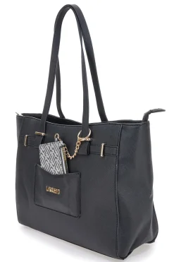 Borsa shopping nera con pochette logata Lancetti LL25W-106-2