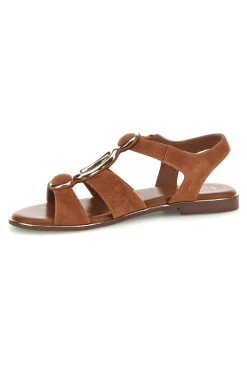Braune Echtleder-Sandalen mit ovalen Metall-Accessoires im Pittarello-Look IF10328