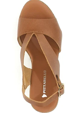 Braune Ledersandalen mit Absatz in Bastoptik, hergestellt in Italien, PITTARELLO 6714313
