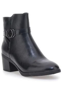 Cafe' Cost 240562 schwarze Stiefeletten mit breitem Absatz und dekorativem Riemen