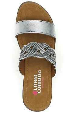 Ciabatte argento con intreccio glitter e plantare comfort Linea Comoda 8009