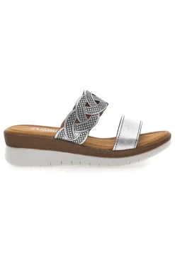 Ciabatte argento con intreccio glitter e plantare comfort Linea Comoda 8009