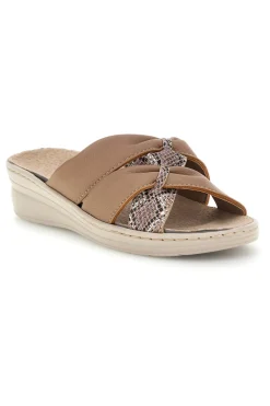 Ciabatte beige con fasce incrociate, inserti animalier e soletta estraibile Prima riga 1401
