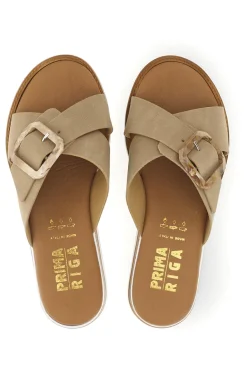 Ciabatte beige con fasce incrociate e fibbia Prima riga M201