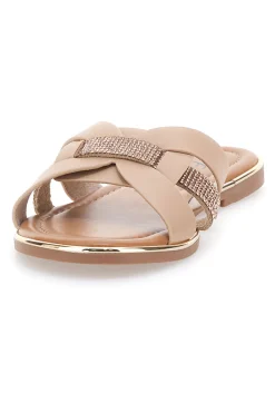 Ciabatte beige con fasce incrociate e strass Fun Beach 14217