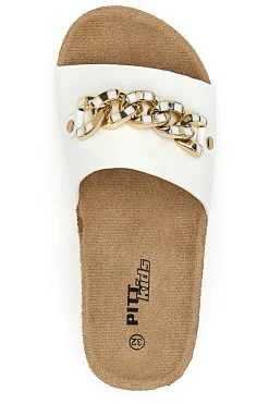 Ciabatte Bianche Con Catenina Oro Pitt Kids 14450
