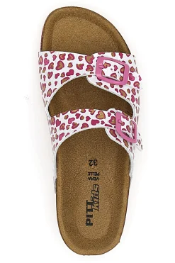 Ciabatte Bianche con Cuori Rosa e Doppia Fibbia PITT KIDS 40021CUV