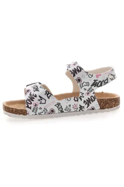 Ciabatte bianche con stampa lettering e doppia fascia Pitt Kids 14508