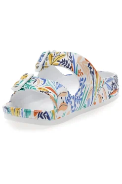 Ciabatte bianche fantasia tropicale con doppio cinturino 2T2L HM06
