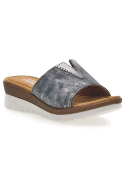 Ciabatte blu con fascia intrecciata e plantare morbido Linea Comoda 6526