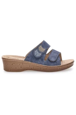 Ciabatte Blu Con Zeppa e Strappo in Velcro InBlu 2675