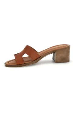 Ciabatte cuoio mules con fascia traforata e tacco effetto legno Made in Italy Plocadi 046525