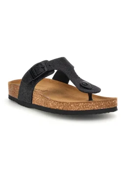 Ciabatte infradito Nere con glitter e sottopiede in pelle Superga S31Y820