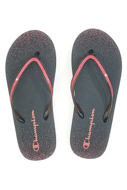Ciabatte Infradito nere con glitter e logo Champion 11825