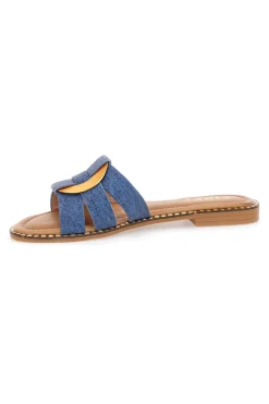 Ciabatte Jeans Con Suola Flat e Dettaglio Oro The First 19469