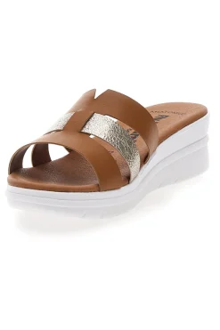 Ciabatte marrone con fascia glitter e zeppa Fly Nature 520