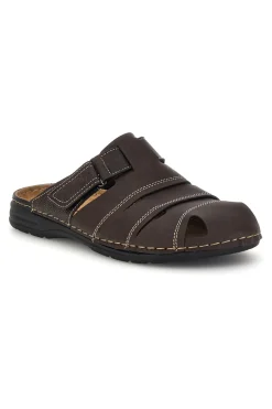 Ciabatte marrone con strappi e sottopiede in vera pelle Jerpoint 616PSSK