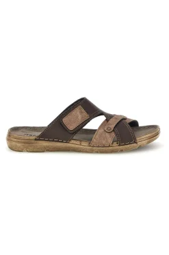 Ciabatte marroni con velcro e sottopiede in vera pelle Jerpoint 8013PSSK