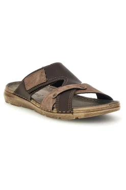 Ciabatte marroni con velcro e sottopiede in vera pelle Jerpoint 8013PSSK