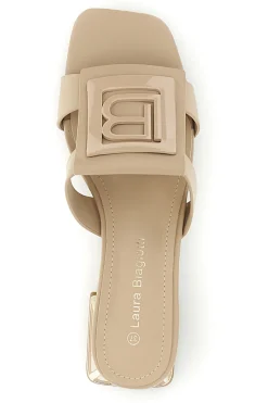 Ciabatte Mules beige con tacco basso e fascia decorativa Laura biagiotti 9730
