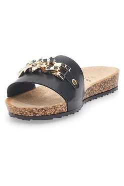 Ciabatte nere con catena dorata Fun Beach 14192